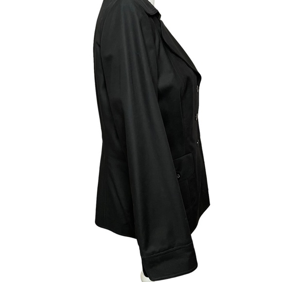 Ellen Tracy Black Blazer Cotton Spandex Wide Notch Collar Three Button Size 10 - Picture 10 of 10